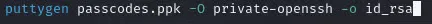 Converting the PuTTY key to an OpenSSH key with puttygen