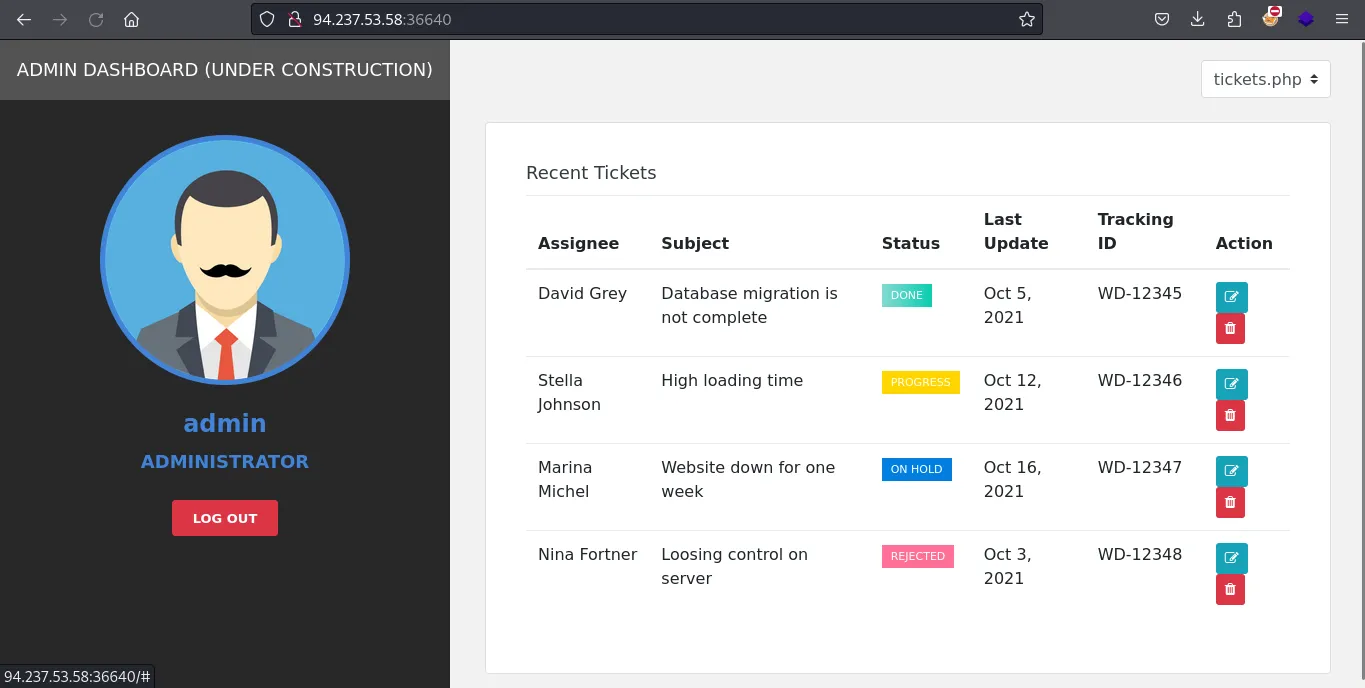 Setting the forged PHPSESSID cookie in the browser