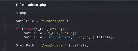 admin.php sanitizing ../ in the utils GET parameter