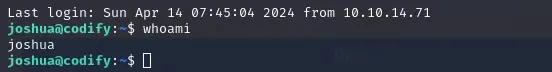 SSH access as joshua