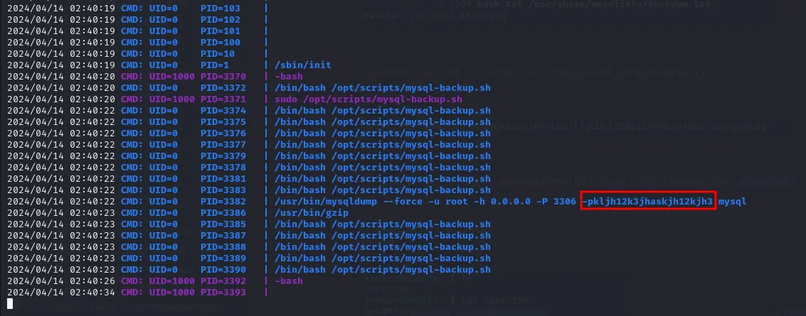 pspy capturing the root password