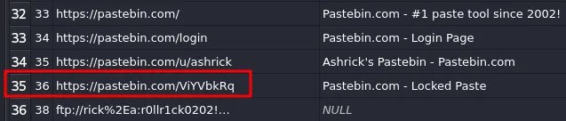 moz_places table with the URL of a saved Pastebin note