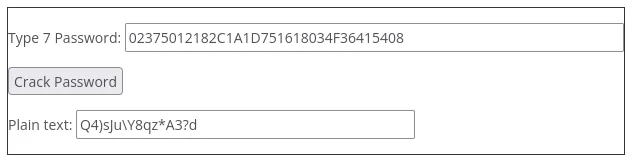 Recovered Cisco type 7 password