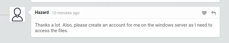 Conversation where the user Hazard requests server access