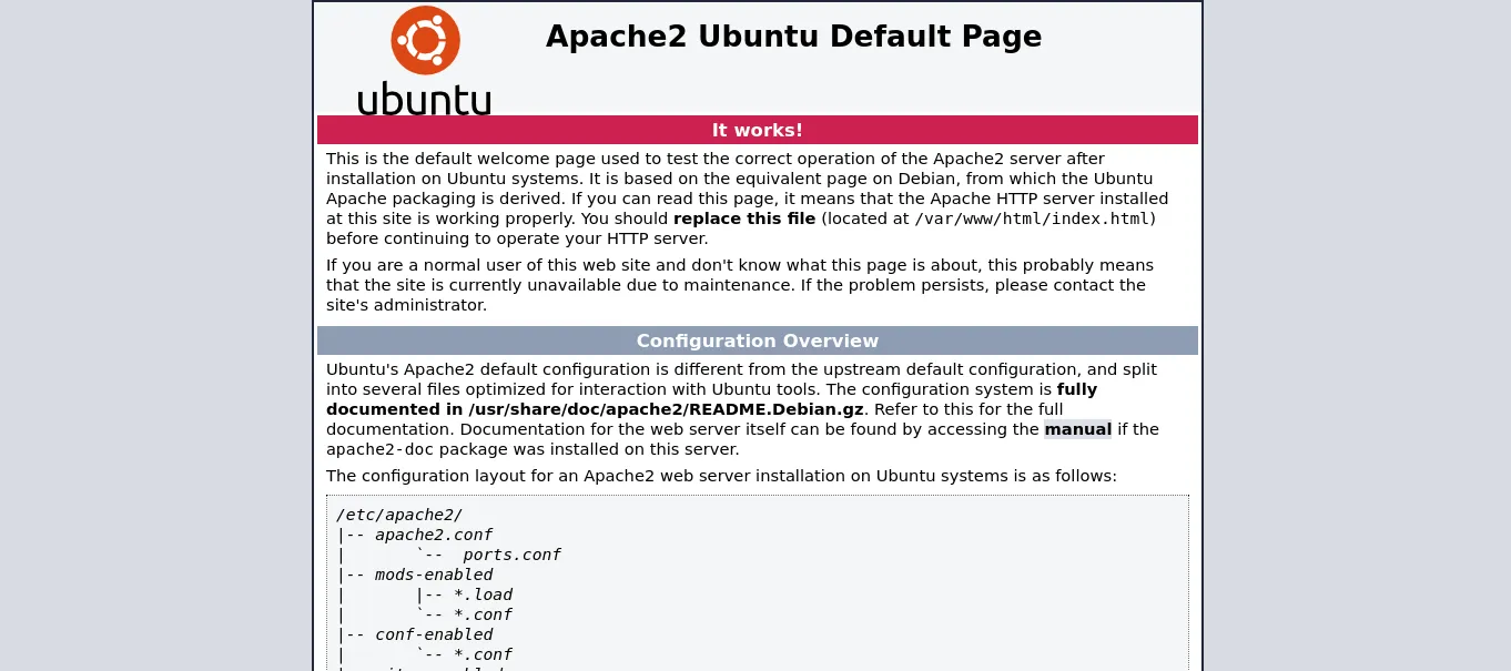 Default Apache2 Ubuntu page on port 80