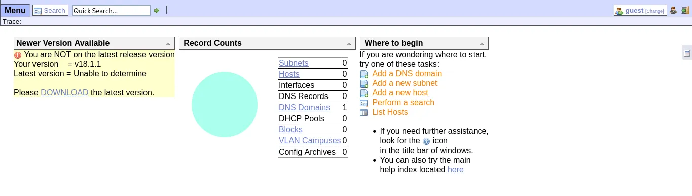 OpenNetAdmin login panel