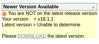 Warning showing the OpenNetAdmin version v18.1.1