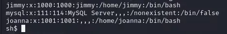 Listing the users jimmy and joanna on the server