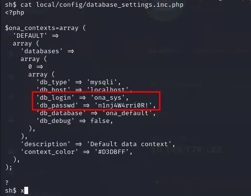 Database config file exposing a clear-text password