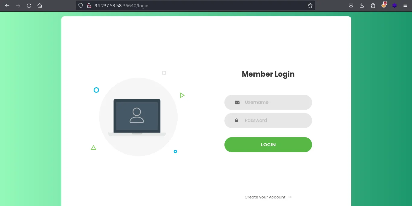 Member Login page of the challenge portal