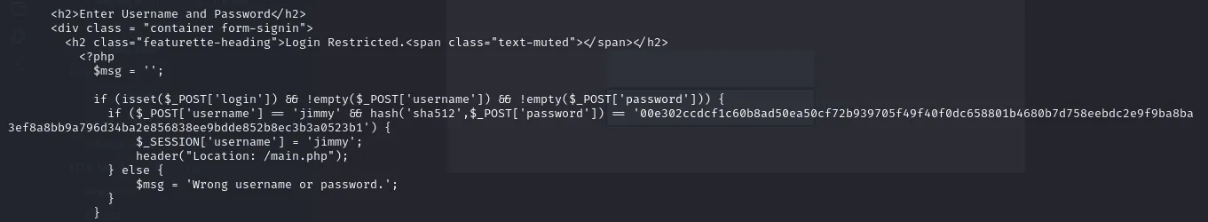 Hardcoded credential hash in the page source code