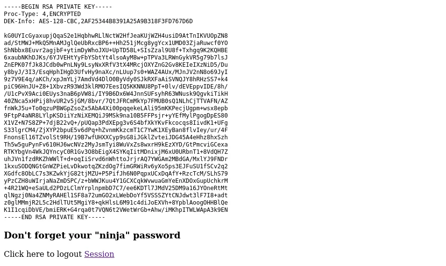 SSH private key exposed inside the internal page